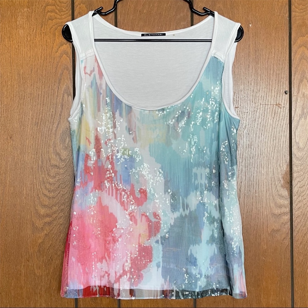 Elie Tahari Mixed Media Sequin Tank